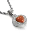Élégant pendentif cœur rétro en acier inoxydable avec incrustation de grès rouge scintillant - Argent-Pierre Brun Rouge