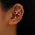 Gothic silver-tone snake wrap ear cuff featuring a vibrant red marquise crystal for women - Snake Wrap (Red Rhinestone/K-1570) / Silver