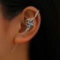 Dark punk serpent ear cuff needle with marquise blue gem in silver finish - Snake Wrap (Blue Rhinestone/K-1472) / Silver