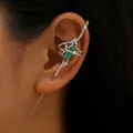 Punk style silver snake winding ear cuff climber earring with a green marquise stone - Snake Wrap (Green Rhinestone/N-626) / Silver