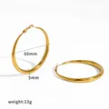 Large 60mm 18K gold plated stainless steel hoop earrings with a 5mm tube thickness - 60mm (5mm Tube) / Gold