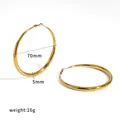 Large 18K gold plated stainless steel hoop earrings, 70mm diameter - 70mm (5mm Tube) / Gold