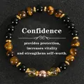 Bracelet de richesse en oeil de tigre et obsidienne noire avec perles d'espacement dorées - Style Confiance (Confidence)