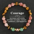 Bracelet extensible en pierres naturelles avec œil de tigre, quartz vert et perles roses - Style Courage (Courage)