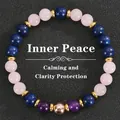Bracelet élastique en pierres naturelles avec quartz rose, lapis-lazuli et améthyste - Style Paix Intérieure (Inner Peace)