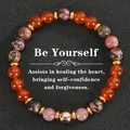 Bracelet extensible fait main en pierre naturelle cornaline et rhodonite rouge - Style Sois Toi-même (Be Yourself)
