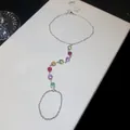 Détail d'un bracelet bague en argent orné de pierres de zircon multicolores - Round Style (HB6243) / Argent - Arc-en-ciel