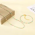 Élégante parure collier et bracelet bohème en perles colorées et acier inoxydable doré. - Bracelet 18.5cm / Or