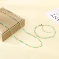 Ensemble de bijoux bohèmes en acier inoxydable avec des perles arc-en-ciel colorées - Bracelet 18.5cm / Acier