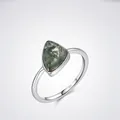 Vintage S925 sterling silver ring featuring a triangular moss agate stone. - US Size 5 / Silver