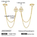 Detailed view of gold-plated teardrop CZ earrings featuring chain tassel and ear cuff. - Gold Water Drop Zirconia Tassel Style (JDE0304307)