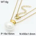 Minimalistische Edelstahlkette mit elegantem ovalem weißem Muschel-Anhänger für Damen - Nur Halskette (ohne Ohrringe) (KN288384-GC) / Gold