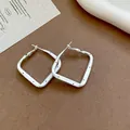 Macro detail of brushed silver geometric hoop earrings featuring delicate black dot patterns - 72# Brushed Rhombus Style (72#) / Silver