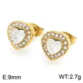 Boucles d'oreilles cœur dorées avec zircons cubiques blancs étincelants en acier inoxydable - Style Cœur (KE134139-KL) / 9mm / Or