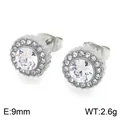 Boucles d'oreilles élégantes en acier inoxydable, halo de zircon blanc, diamètre 9 mm - Style Rond (KE134140-KL) / 9mm / Acier