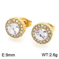 Élégantes boucles d'oreilles en acier doré avec pierres de zircone blanches - Style Rond (KE134141-KL) / 9mm / Or