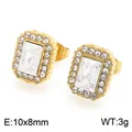 Élégantes boucles d'oreilles en acier doré avec zircon blanc rectangulaire et brillants - Style Rectangle (KE134142-KL)