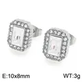 Boucles d'oreilles rectangulaires en oxyde de zirconium blanc et acier inoxydable - Style Rectangle (KE134143-KL)