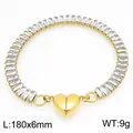 Bracciale tennis dorato con chiusura magnetica a cuore e zirconi trasparenti taglio baguette - Bracciale Tennis Pietra Rettangolare Fibbia Magnetica Cuore - Oro (KB212105-Z) / 180x6mm