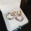 Boucles d'oreilles créoles géométriques style palais vintage avec zircons colorés. - Geometric Ear Buckle (8#) / Or