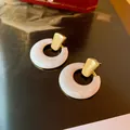 Boucles d'oreilles vintage en or avec texture marbre blanc et design géométrique - Geometric Circle (29#) / Blanc