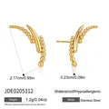 Close-up of 18K gold plated stainless steel winged stud earrings with size specs. - Arc Pointed Stud Earring (JDE0205312)