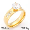 Bague en acier inoxydable doré avec zircone cubique à quatre griffes - Taille 5 / Style Trois Pierres Latérales Or