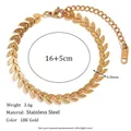 Eleganter Blattmuster-Edelstahlarmreif in 18K Goldoptik, 16+5cm Länge für Damen. - Blatt Fischschwanz Armband - Gold / 16cm+5cm
