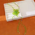 Handmade Bohemian forest style green beaded necklace with unique resin flower charm - Green