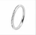 Close-up detail showing the sparkling micro-pave zircons on a silver stainless steel ring - Size 5 / 2.5mm Rhinestone Style / Silver