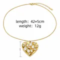 Gold-plated heart pendant necklace featuring multi-shaped clear rhinestone inlays - White Rhinestone Pave Heart Style
