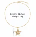 Gold star pendant necklace with sparkling white rhinestones and an adjustable chain - White Rhinestone Pave Star Style