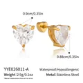 Detail of gold heart stud earrings in stainless steel with size and weight info - Heart Style (YYE026011-A) / Gold