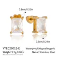 Detail view of 18K gold plated zircon stud earrings with size and weight info - Rectangle Style (YYE026011-E) / Gold