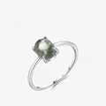 S925 sterling silver ring with oval synthetic moss agate cabochon in claw setting - US Size 5 / Silver