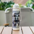 Gourde blanche mignonne avec paille et motif de café ninja pour le voyage et le sport - 700ml / Blanc-1
