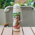 Grande gourde blanche portable avec paille et imprimé de monstre de dessin animé - 700ml / Blanc-3