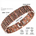Vista dettagliata di bracciale magnetico color bronzo con motivi a foglia e misure. - Stile Rilievo Venature Foglia (Modello Quattordici) / Rame Rosso Antico
