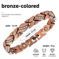 Vista dettagliata di un bracciale magnetico color bronzo con strass bianchi brillanti - Stile con Strass Incastonati (Modello Tre) / Rame Rosso Antico