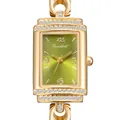Elegante orologio a bracciale quadrato dorato con quadrante verde e cristalli - Cassa Oro/Quadrante Verde Avocado