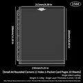Small A4 1-pocket transparent card sleeve with 11 holes, 10 sheets pack, 235x286mm dimensions - Small A4 Square Rounded Corner 11-hole 1-grid Card 10 Cards #158