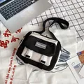 Piccola borsa a tracolla in tela bianca e nera minimalista per donna, stile studentesco chic - Nero