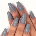 Uñas postizas grises de color sólido con forma de ataúd para manicura de mujer elegante - Ataúd Largo / 24 Piezas/Juego / Gris (CDJ-4-139)