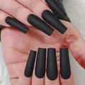 Uñas postizas largas tipo ataúd negro mate para una manicura elegante y minimalista. - Ataúd Largo / 24 Piezas/Juego / Negro Mate (CDJ-75)