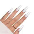 Elegantes uñas postizas blancas brillantes en forma de ataúd para mujer longitud media - Ataúd Largo / 24 Piezas/Juego / Blanco Brillante (CDJ-A2-154)