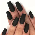Uñas postizas negras mate en forma de ataúd para una manicura elegante y duradera - Ataúd Medio Largo (CDJ-A4-155MS) / Juego de 24 (Incluye Pegamento De Gelatina + Lima) / Negro mate