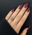 Uñas postizas largas de color burdeos sólido con forma de ataúd para mujer - Cuadrado Mediano / Rojo Vino Oscuro Brillante