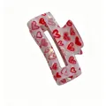 Pinza per capelli quadrata bianca con cuori rossi San Valentino - Bianco perlato con cuori disegnati a mano