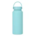 1L Mint green stainless steel insulated water bottle with wide mouth and carry handle - Teal Blue