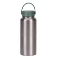 Insulated 1L stainless steel sports water bottle with a wide mouth and green handle lid - Silver F Style-Moss Green Lid